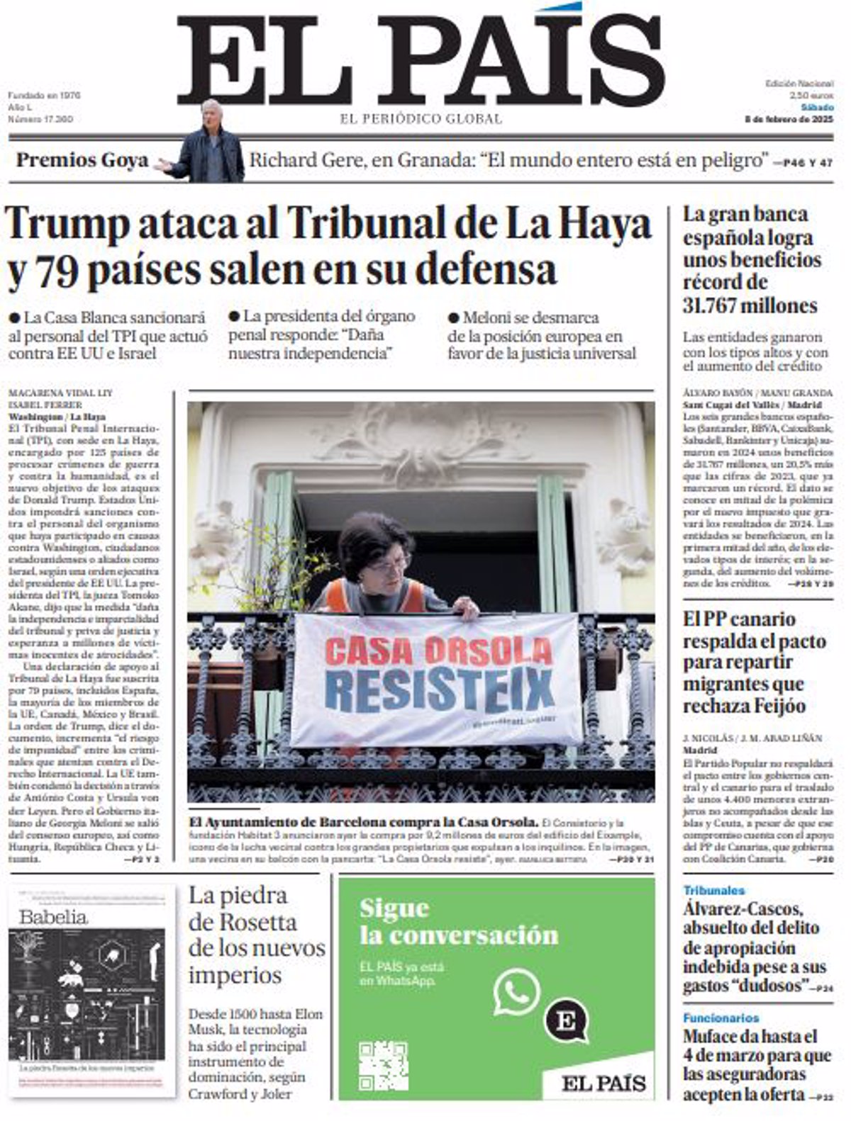 Couvertures de journaux pour le samedi 8 février