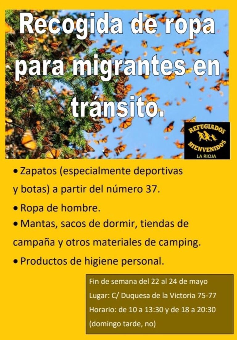 La Plateforme Welcome Refugees de La Rioja réalise une collecte de vêtements et d'effets personnels pour les migrants en transit